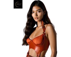 Sexy Lingerieset – PU Lederen Harnass Body – Lingerie Erotisch – Dames – Bondageset – Harnasset – Verstelbaar – Bondage – Erotische Lingerie Dames – Fetish – SM – Rood – Kinky Lingerie – BDSM – Wasteland – B.I.T.C.H. – Dare to Undress – One Size
