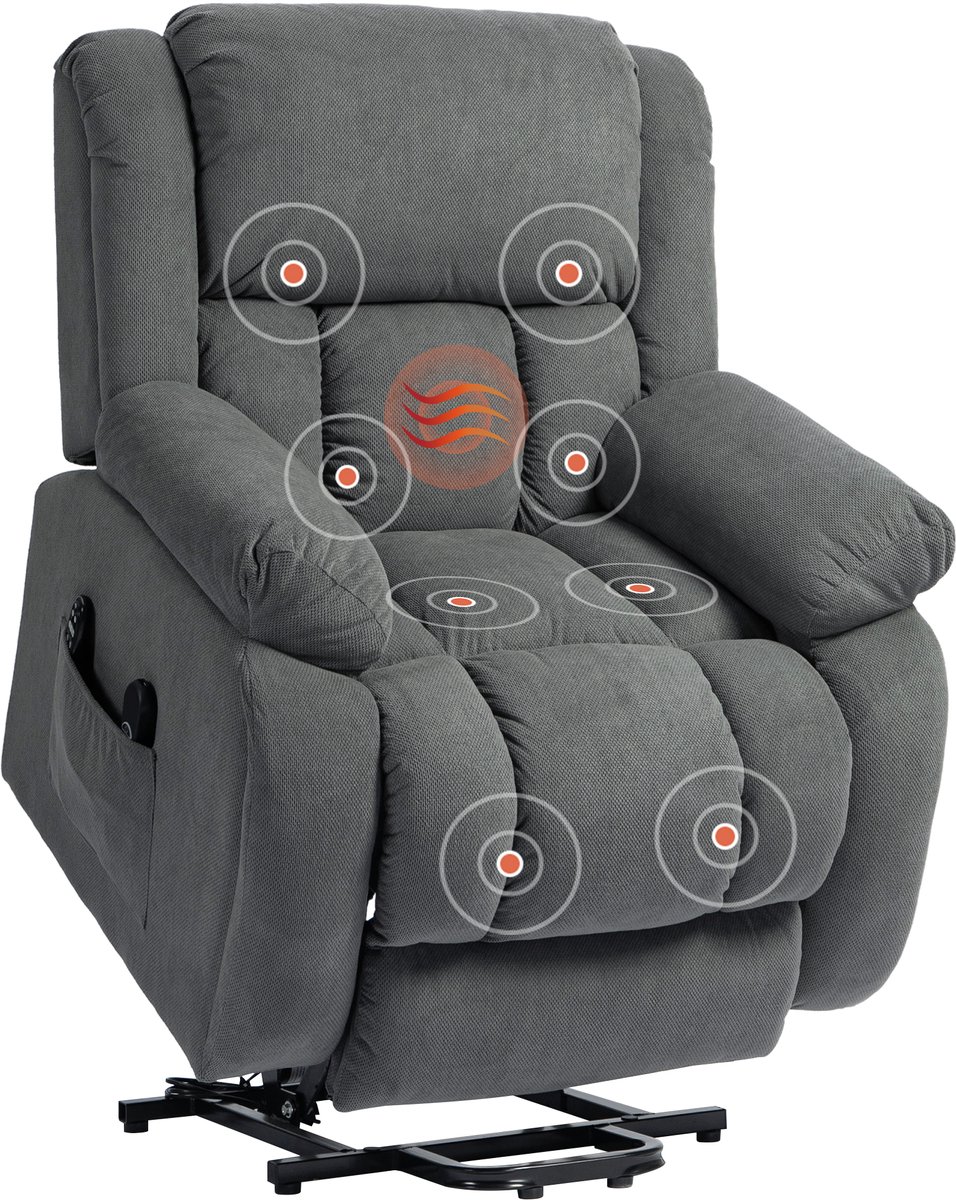 HOMCOM Multifunctionele elektrische relaxfauteuil - Fluweel (Polyester) - 93x104x100cm - Grijs