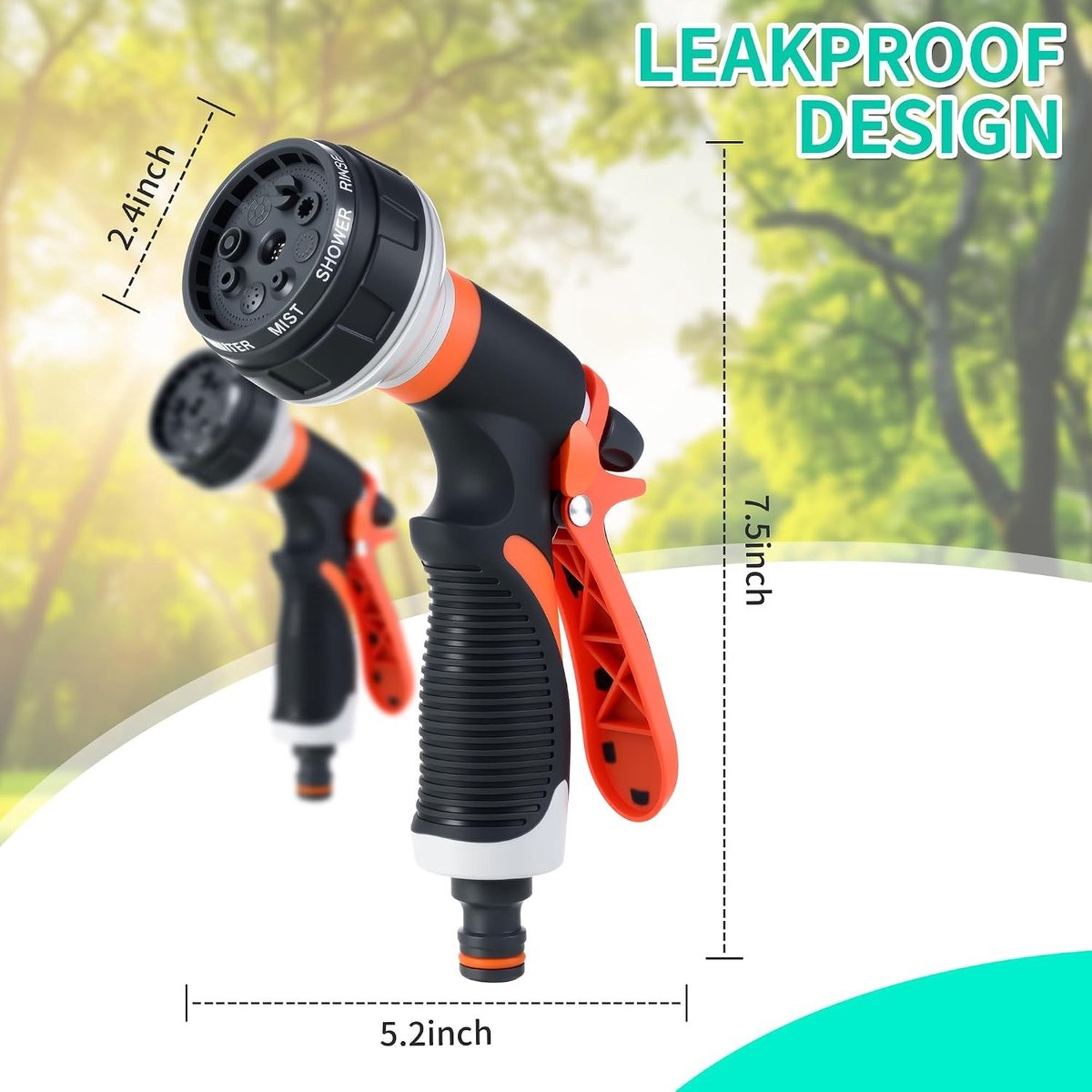 Verstelbare Tuinsproeier Set van 2, 8 Spraystanden, Hoge Druk, Ideaal voor Tuinbewatering, Dierenwassen en Voertuigen Reinigen