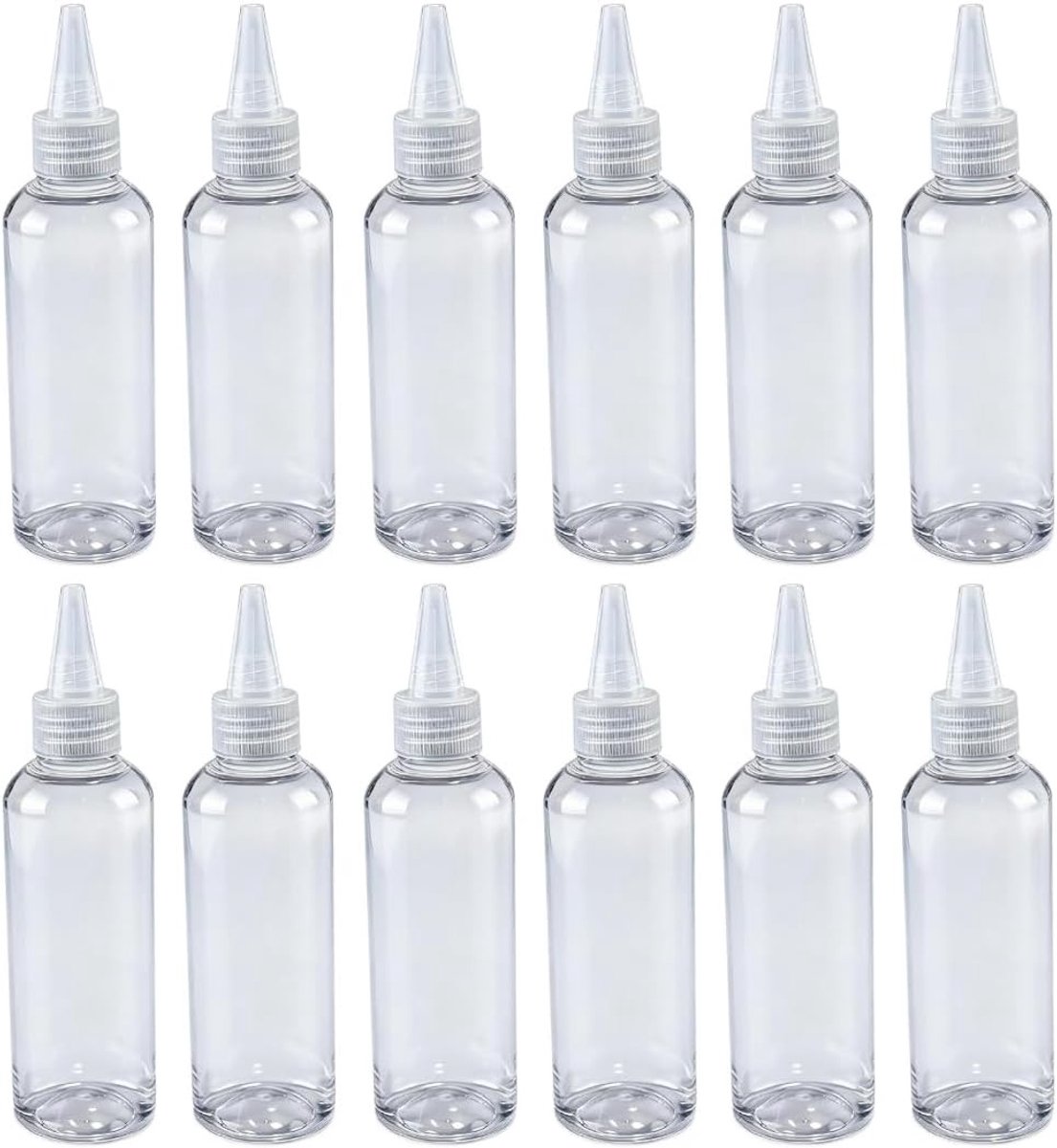 Set van 12 heldere 100 ml knijpflesjes met tuit voor sauzen, olie en ketchup, ideaal voor knutselprojecten en gebruik in de keuken