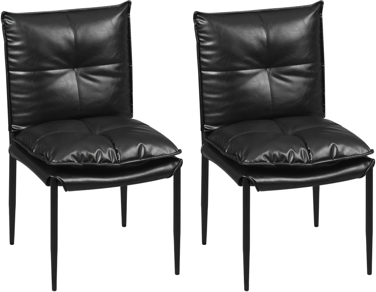 Klarven Eetkamerstoel Kunstleer Zwart - Eetkamerstoelen Set Van 2 - Eetkamerstoelen - Dining Chair - Ergonomische rugleuning, Comfortabel zitten - Draagvermogen tot 150 kg - B48xd42xh87cm
