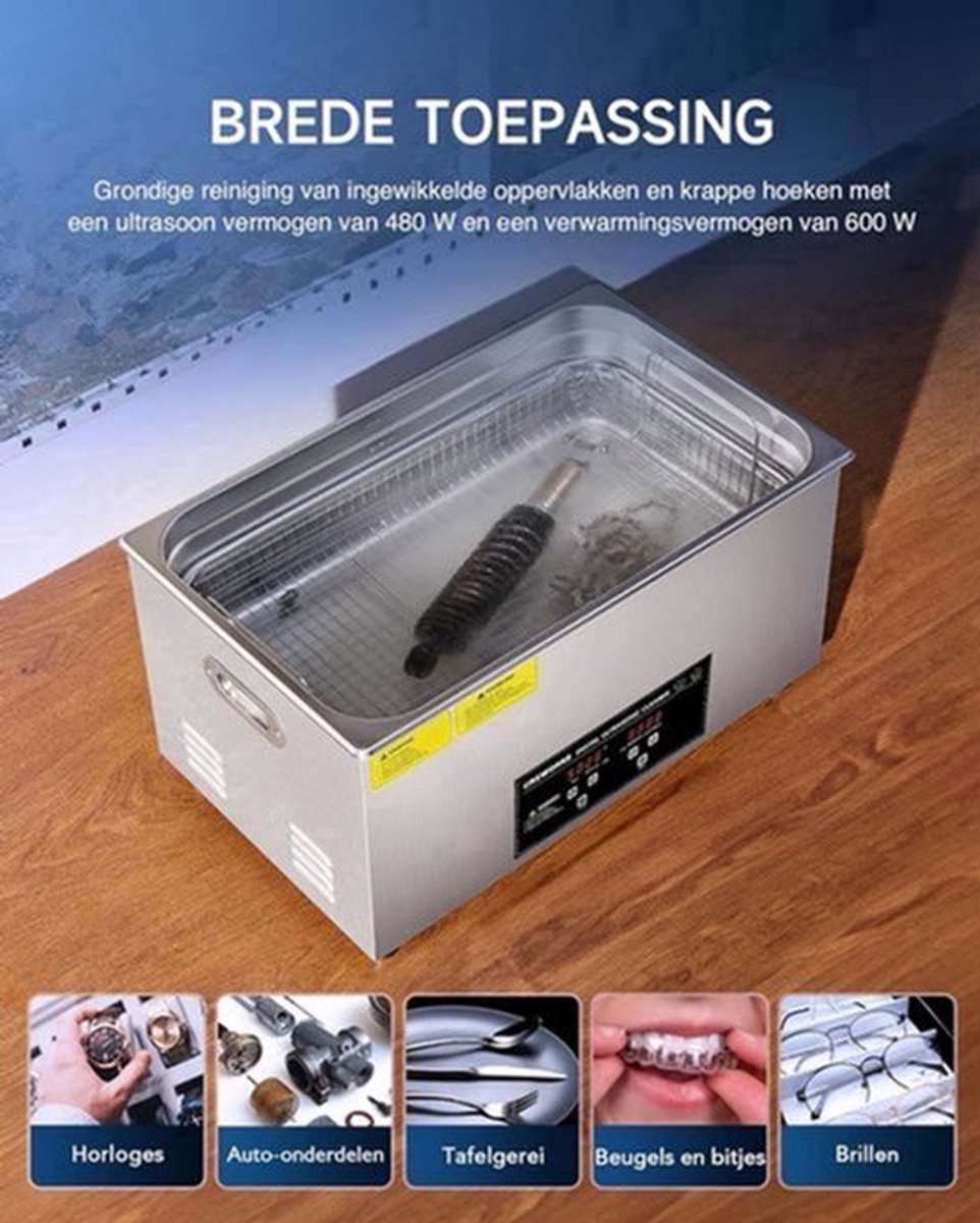 Ultrasone Reiniger – Ultrasoon Bad – Ultrasone Schoonmaker – Ultrasoon Machine – Roestvrij Staal – 480W Krachtig Vermogen – Instelbare Temperatuur en Timer