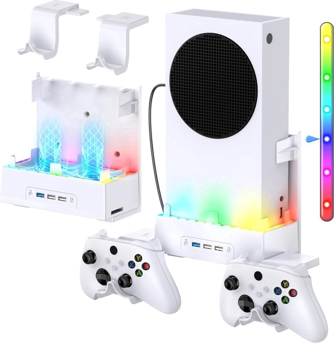 Muurbevestigingshouder geschikt voor Xbox Series S-Accessoires geschikt voor wandmontagekit-met koelbeugel-RGB LED-lichtstrip-USB-poort-Controllerhaak geschikt voor Serie S-geschikt voor xbox series s controller-console