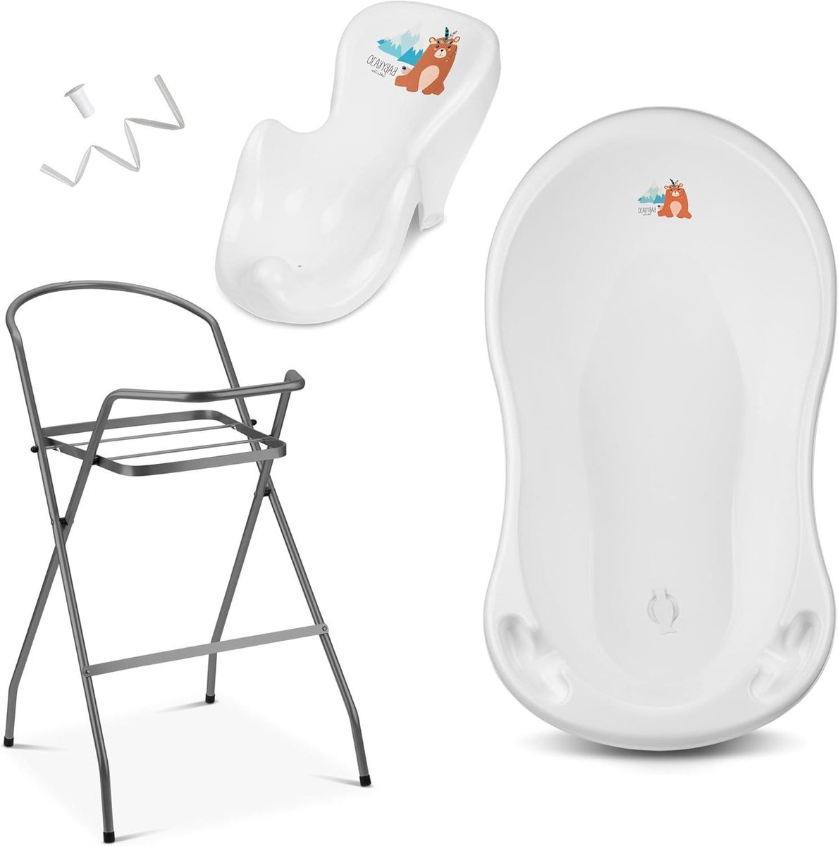 Babybad met standaard - Badset baby - Veilig badderen - TÜV-gecertificeerd - 86 cm lang - Wit