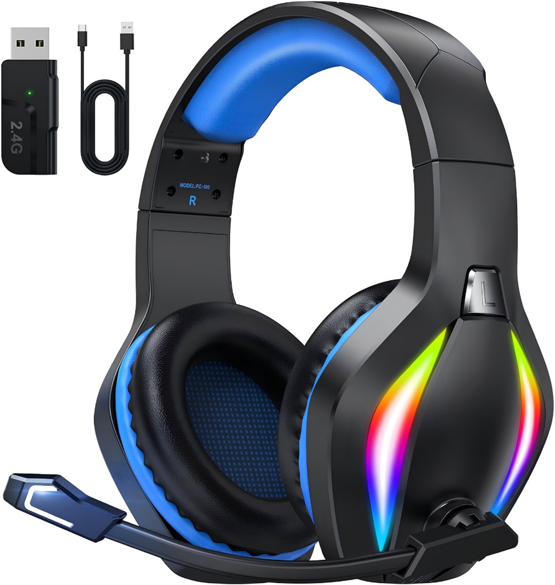 KIRA® Game headset draadloos - Headset - Gaming headsets - Game headset - Zwart, Blauw - 22cm x 19cm x 10cm