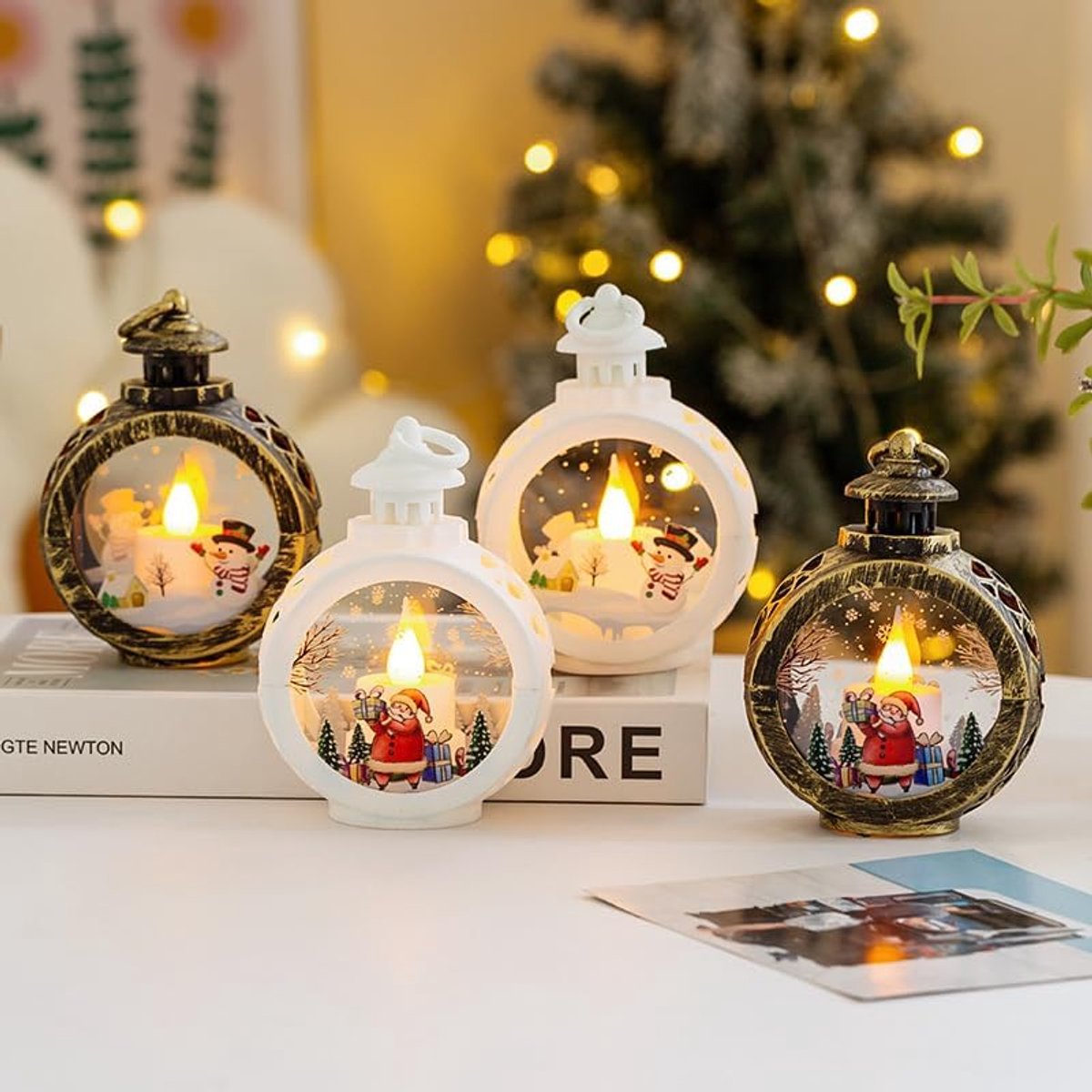 Kerstman LED Mini Kerstlantaarn Hanglamp - Kerstlantaarn Decoratie - Kerstman Sneeuwpop Vintage Kerstdecoratie - Hangende en Tafeldecoratie voor de Vakantie - Perfect voor Kindervakantiecadeaus en Woondecoratie Buiten en Binnen - Bronzen Sneeuwpop – foto 5
