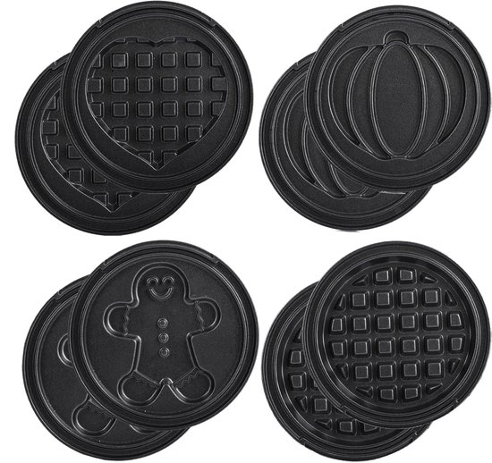 Wafelijzer Mini 4-in-1 met Verwisselbare Platen – Anti-aanbaklaag – Hart, Pompoen en Klassiek – 490 W — afbeelding 3