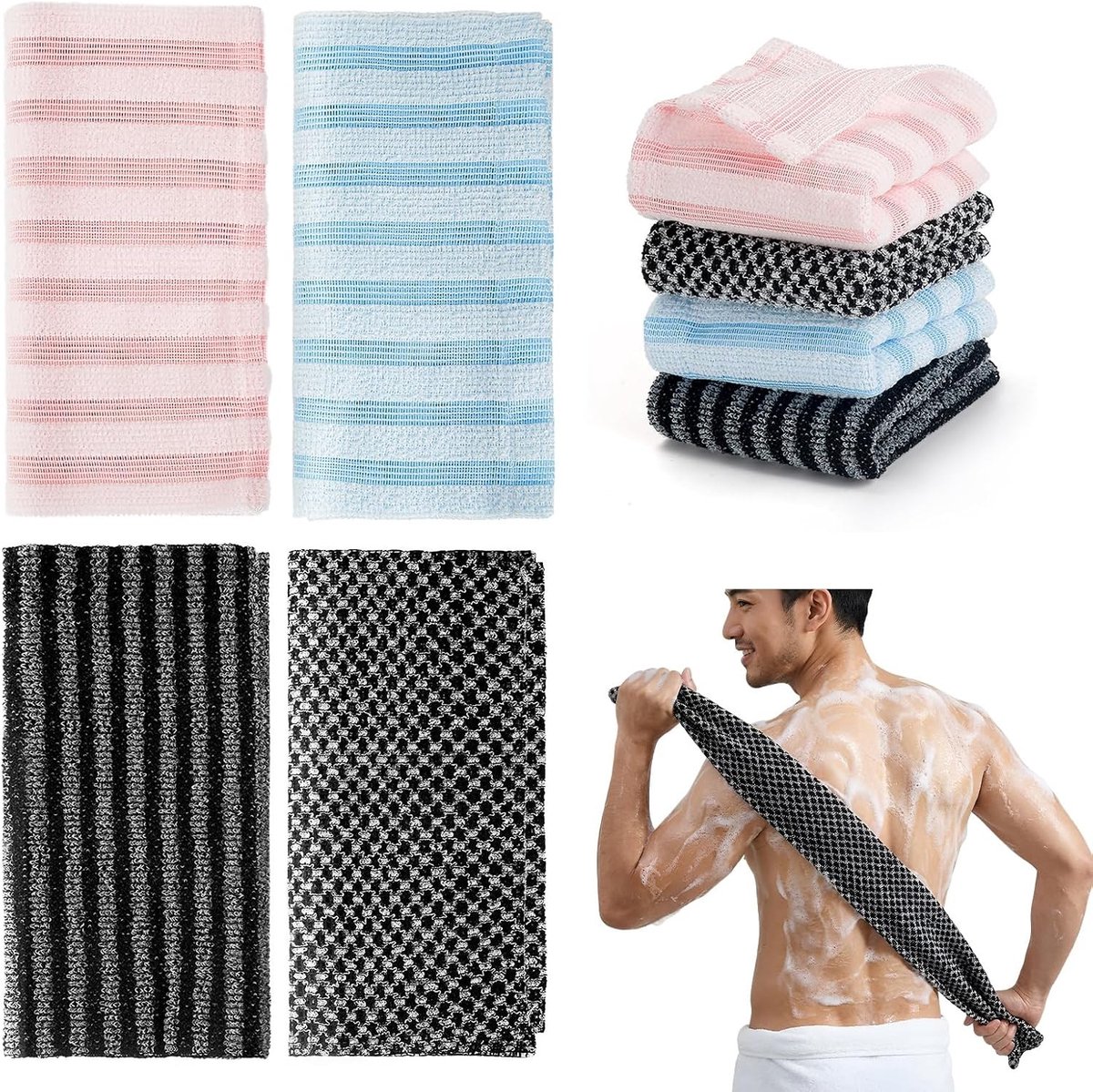 Peeling Douchehanddoek - Multikleur - 84 cm - Exfoliërende Badhanddoek voor Dieptereiniging - Voor Mannen en Vrouwen