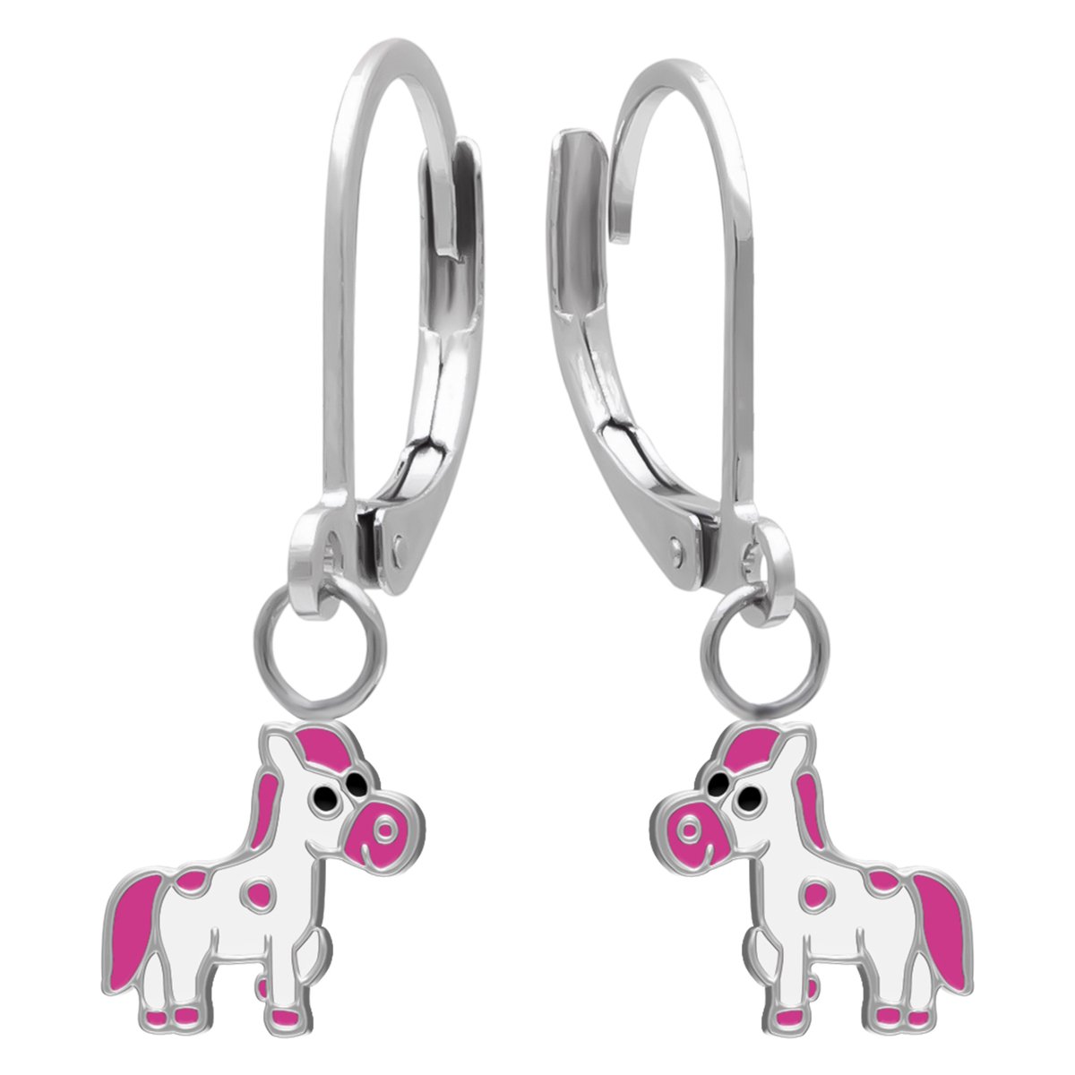 Kinderoorbellen Meisjes - Paardje - Oorhangers - 316L Chirurgisch Staal - Roze Details