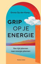 Boekomslag 'Grip op je energie' van Emma Op den Kamp. Tekst: 'Grip op je energie. Van tijd plannen naar energie plannen.'