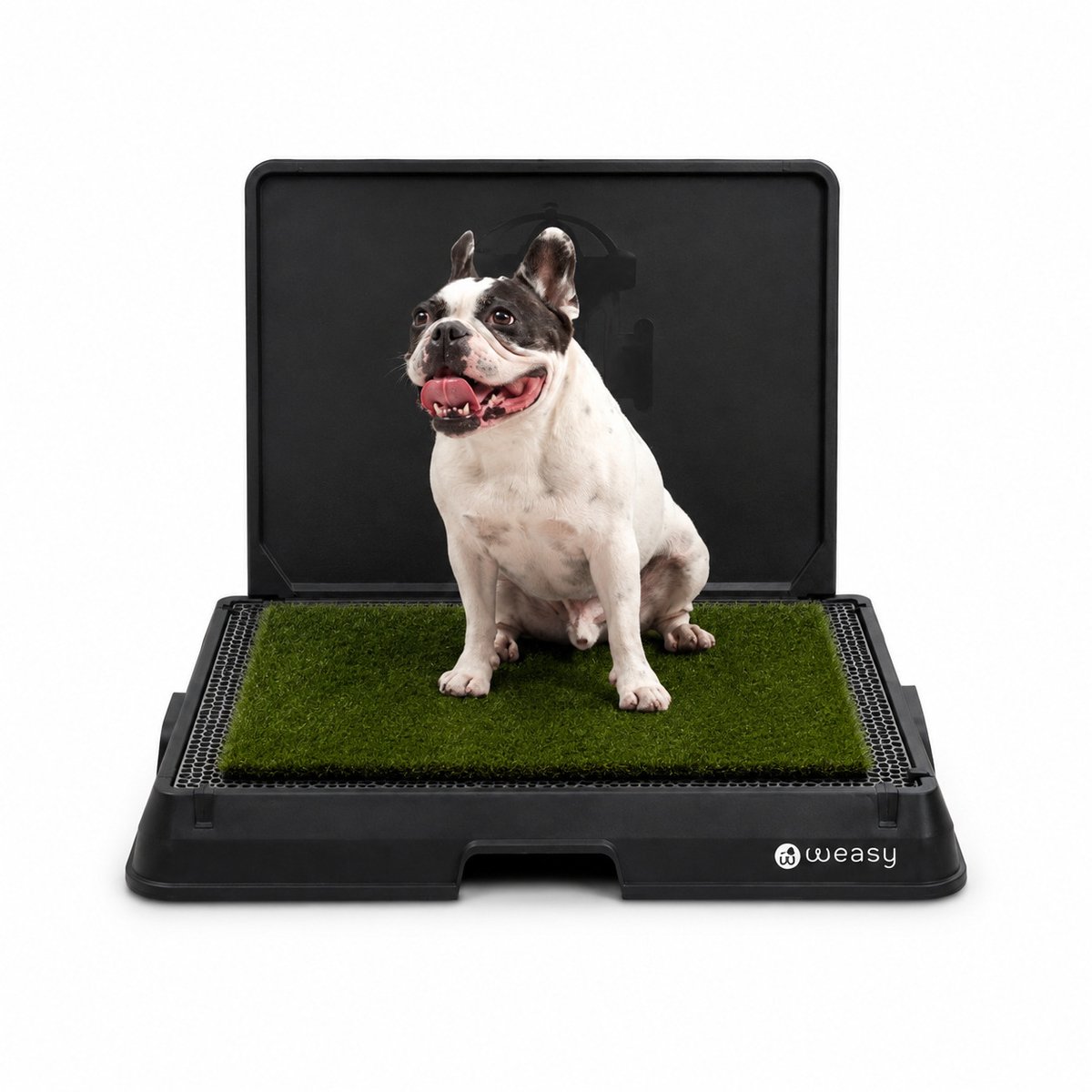 Weasy – Slim potje voor honden – Met beenhefwand - Zwart – Gemiddeld– Met Weasy Bag en synthetische grasmat