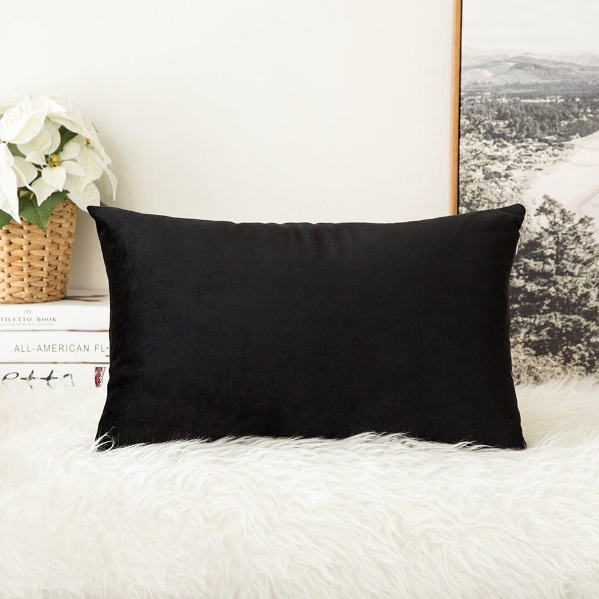 Zachte Decoratieve Vierkante Kussenhoes voor Woonkamer en Slaapkamer met Onzichtbare Rits - 30cm x 50cm - Luxe Kussens voor Bank en Bed - Zwart