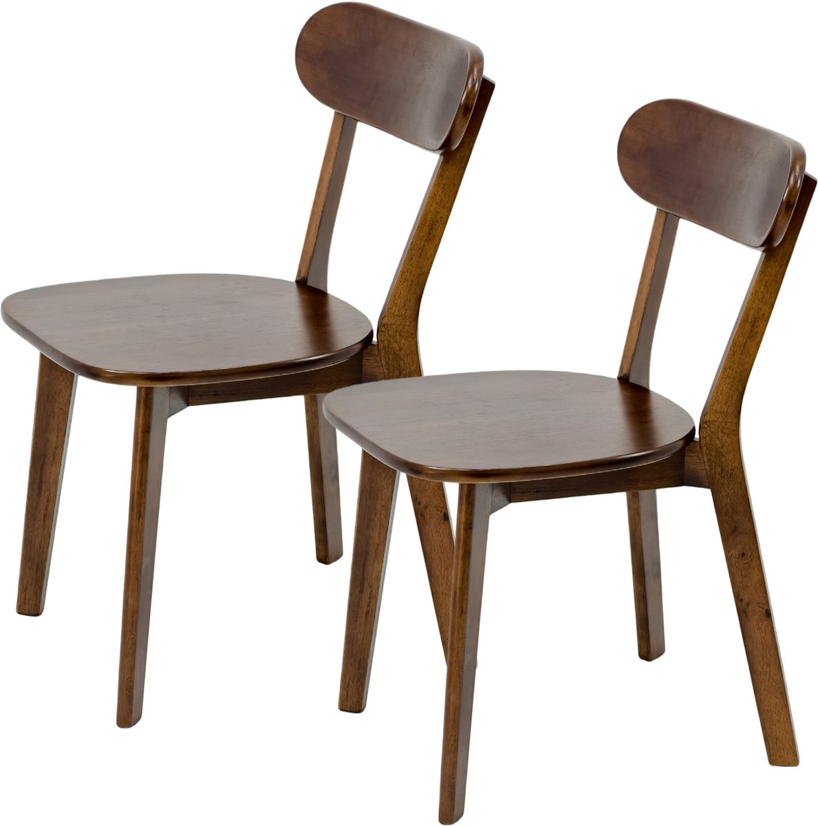 Eetkamerstoelen van 100% massief hout, 2-stuksset, mid-century modern-stijl met gebogen rugleuning, keukenstoelen met verstelbare voetsteunen voor eetkamer, keuken, woonkamer, werkkamer, notenhout.