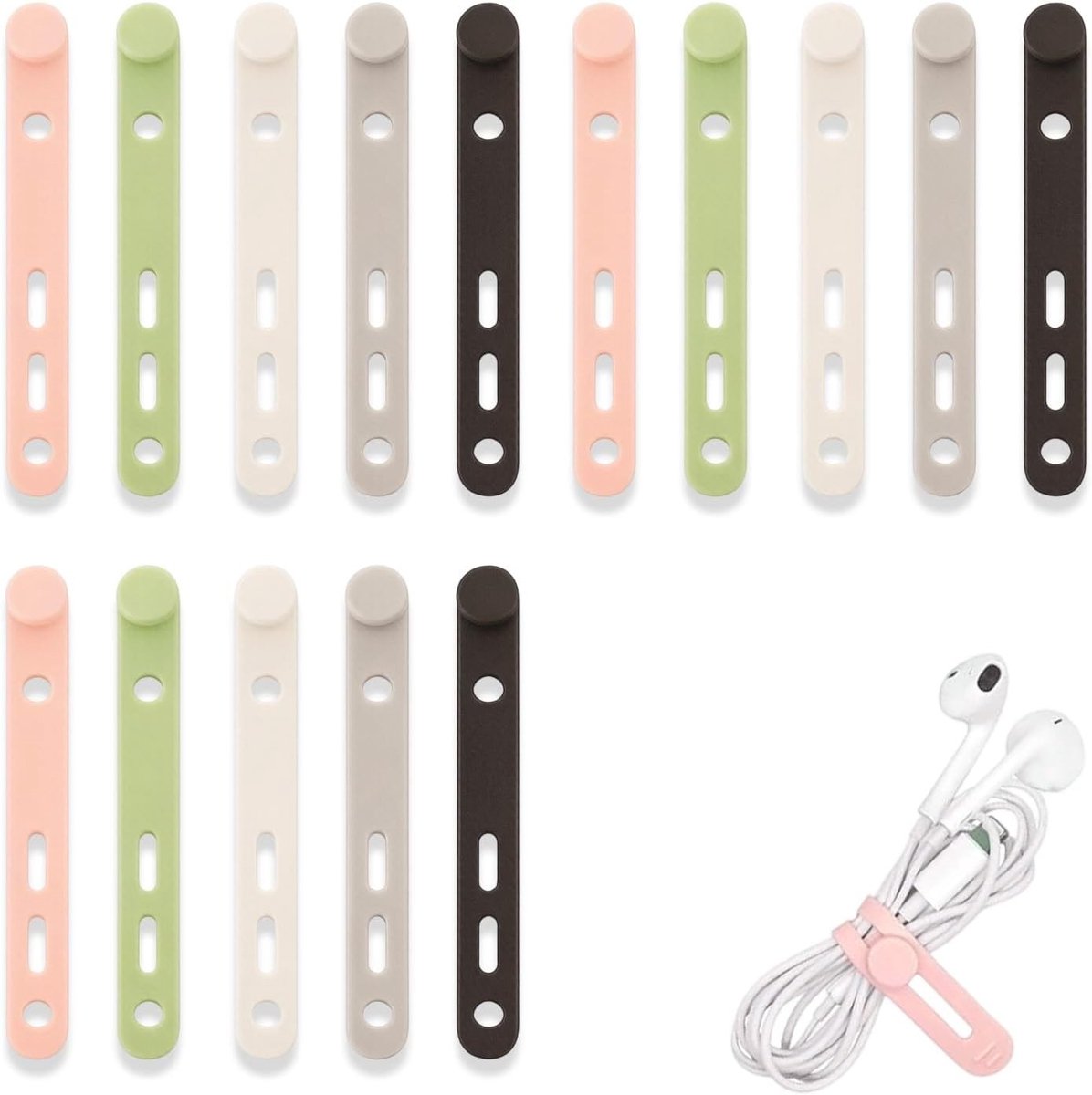 15-delige set kabelbinders en kabellabels, silicone kabelorganizer voor thuis, kantoor en reizen in 5 kleuren