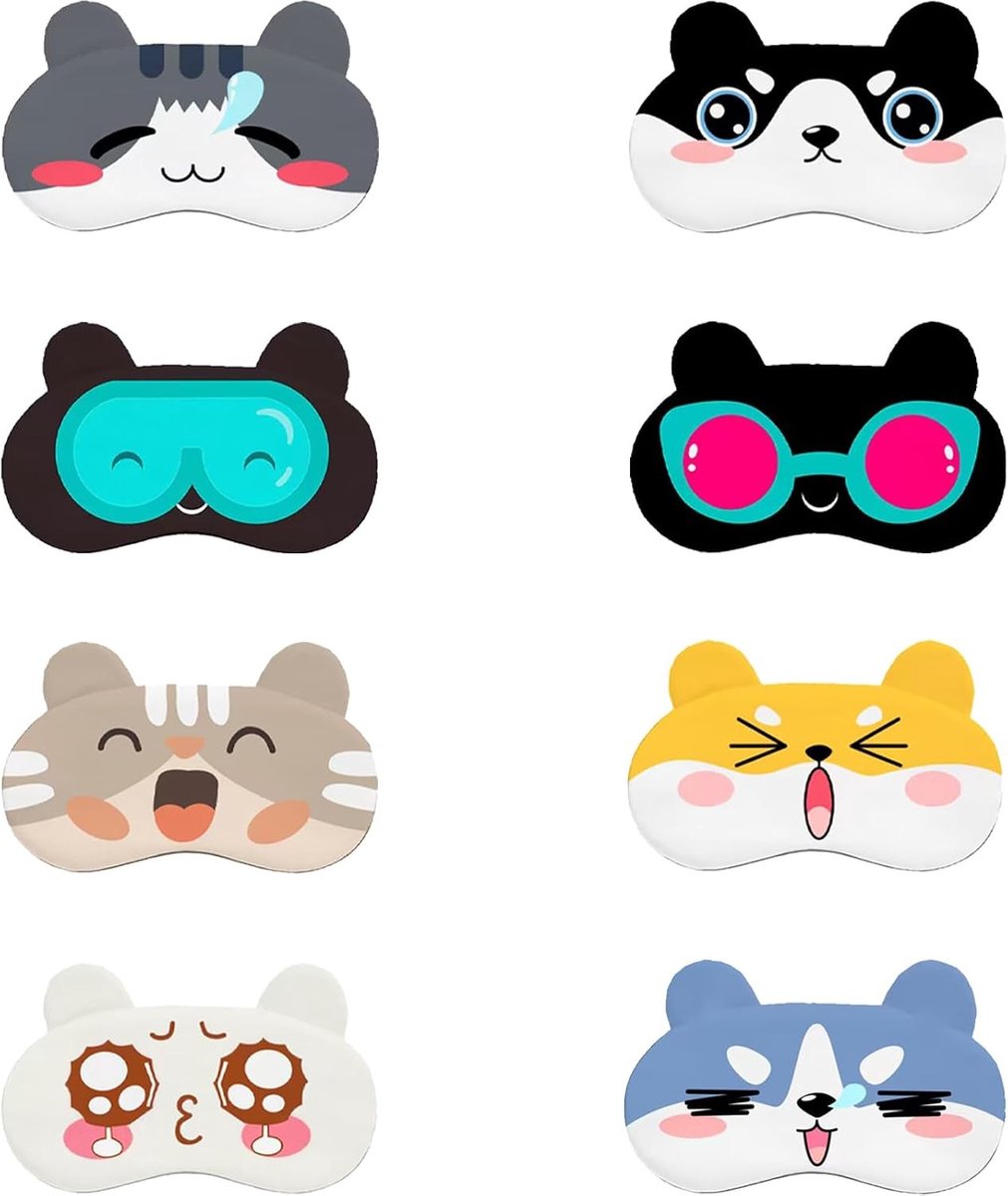 Set van 8 Schattige Dieren Oogmaskers voor Kinderen - Comfortabele Slaapmaskers voor Thuis en Reizen, Ideaal voor Slapen en Ontspanning