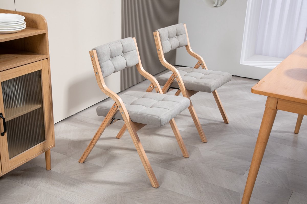 Sweiko Eetkamerstoel - Set van 2 klapstoelen - Houten poten - Geen montage nodig - Grijs