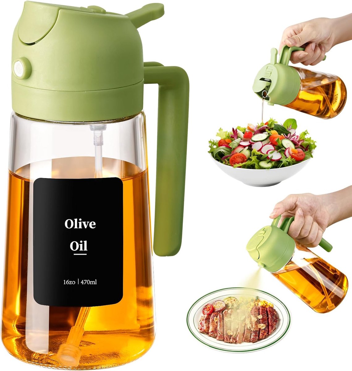 2-in-1 oliedispenser en oliesproeier 470 ml - Groen