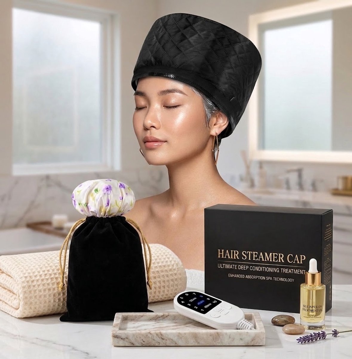 Haarstomer met Warmtekap – 10 Warmtestanden & 3 Timerinstellingen – Diepe Haarverzorging – Thermische Stoomkap– 10 Warmtestanden & 3 Timerinstellingen – Diepe Haarverzorging – Thermische Stoomkap
