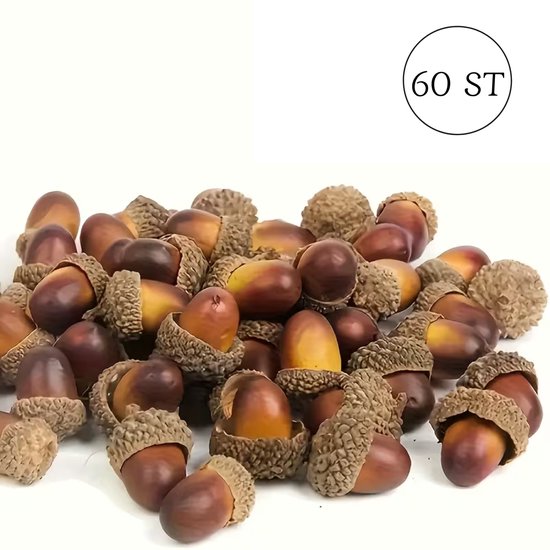 60 Stuks Kunst Eikels voor Decoratie – Herfstdecoratie – Tafeldecoratie – Eikeltjes – Natuurlijke Look - Decoratie eikels