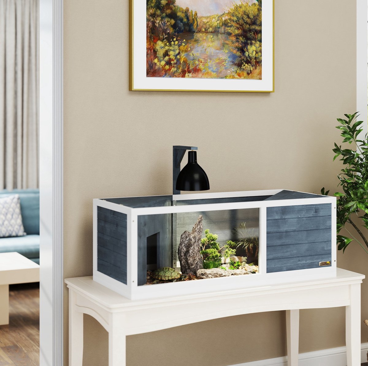 MODFU - Terrarium - Transparante Frontplaat En Opklapbare Bovenkant - Hout - Grijs