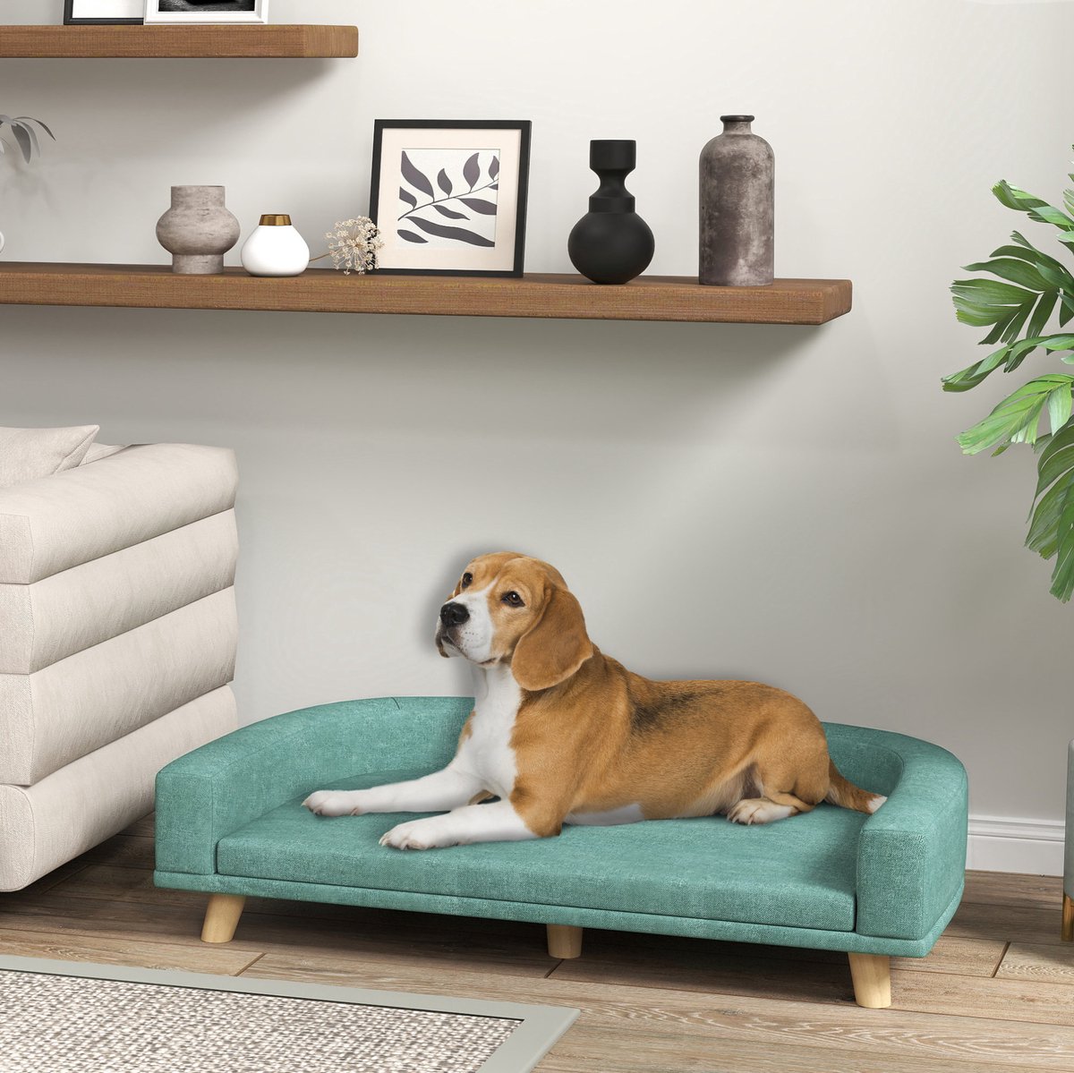 MODFU-Hondenbank-Met Kussen-Voorgrote Honden-Verhoogd-Groen-98X67X25 Cm