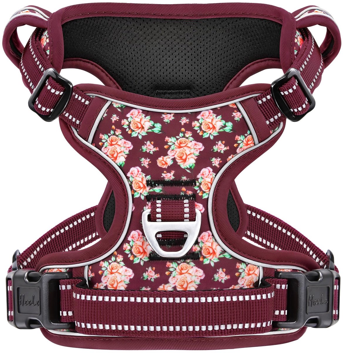 HEELE Hondentuig Reflecterende Verstelbare, Bourgondisch Rood Bloemen, S - ShopVlot
