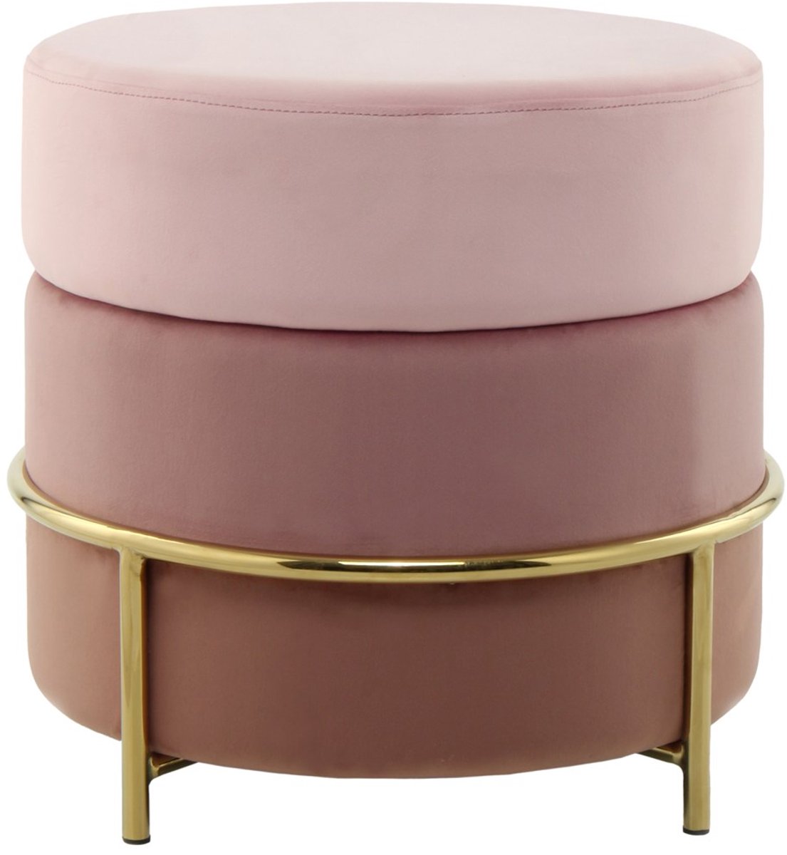 Padiro ronde hocker Ø 48,5 x 46 cm - roze - fluweel - drie kleurlagen en metalen onderstel