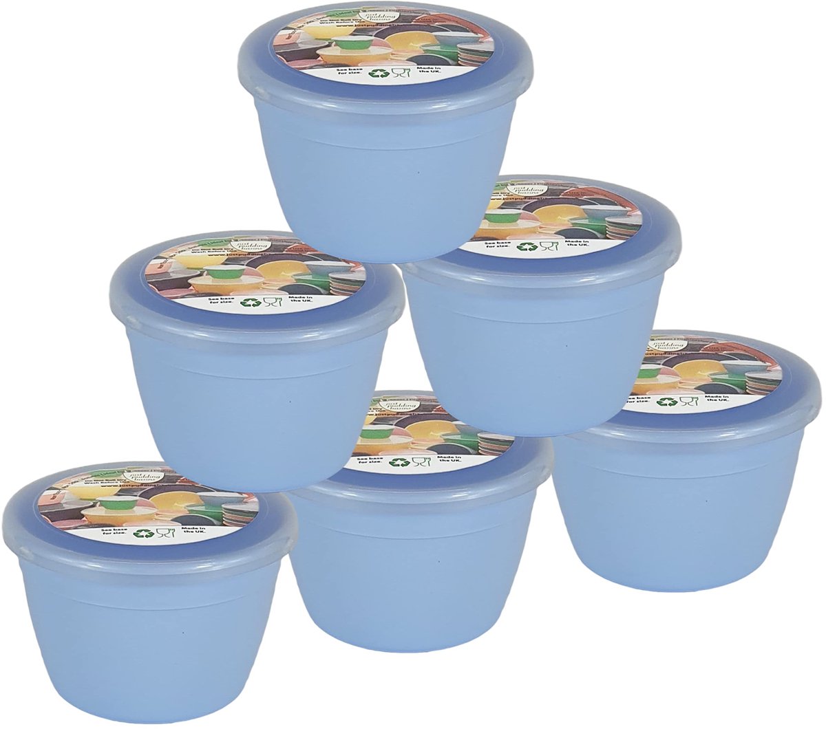 Just Pudding Basins Pastelkleuren 1/4 pint klein bassin en doorzichtig deksel, 0,25 pt, pak van 6 plastic stoomkommen - ShopVlot