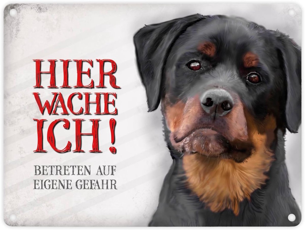 Mit Rottweiler Motiv und Spruch: Betreten auf eigene Gefahr - Hier wache ich!