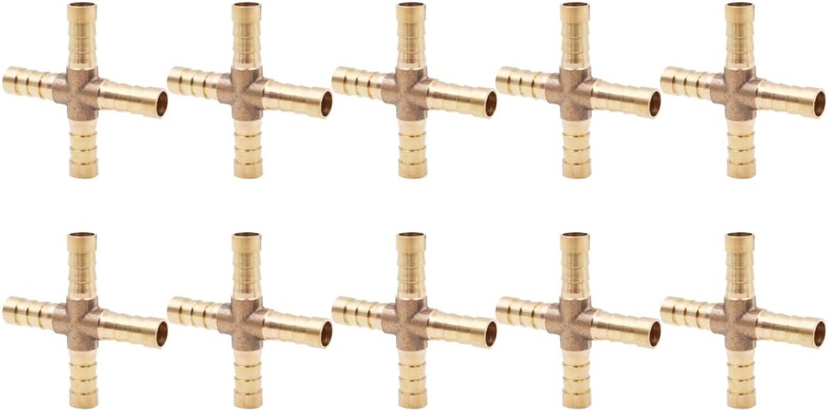 Dailygoods- Slangkoppelingen 10 Stuks - Messing - Kruisslangconnector - Afdichting - Geschikt voor 8 mm - Corrosiebestendig - Slangconnector