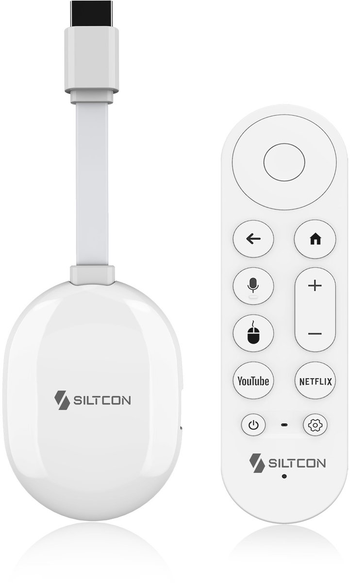 Siltcon® Android TV Box 4K HDR – Streaming Box - 2.4 & 5 GHz WiFi & Bluetooth – TV Stick - 16GB – Geschikt voor Google TV Streamer & Assistant– Upgrade elke TV naar SmartTV - Geschikt voor 3000+ apps! - Wit