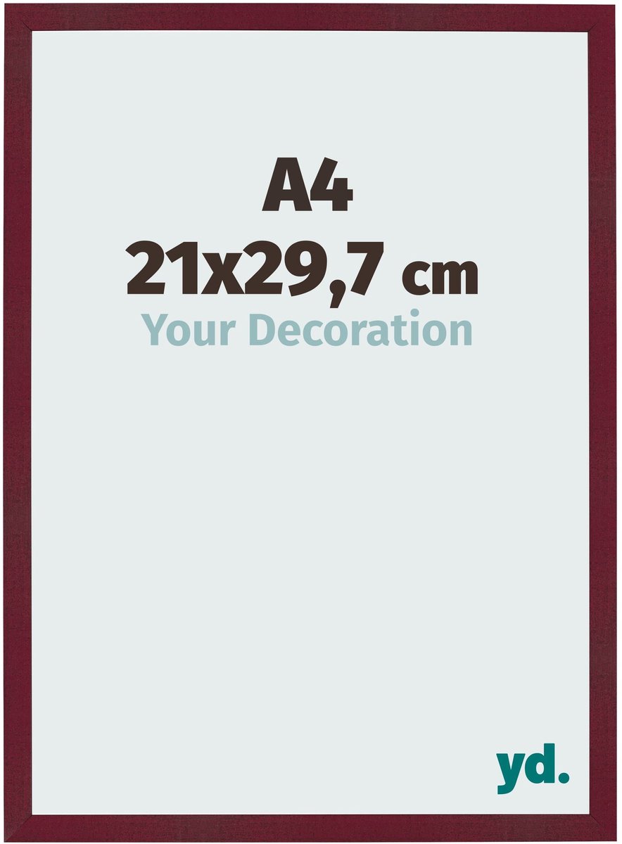 Your Decoration - Fotolijst A4 21x 29,7 cm - MDF - Wijnrood Geveegd - Bologna