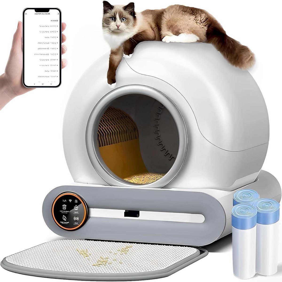 Zelfreinigende Kattenbak - Automatisch Toilet - Kattenhygiëne - Geurremmend Ionensysteem - 65 Liter Inhoud - Wit