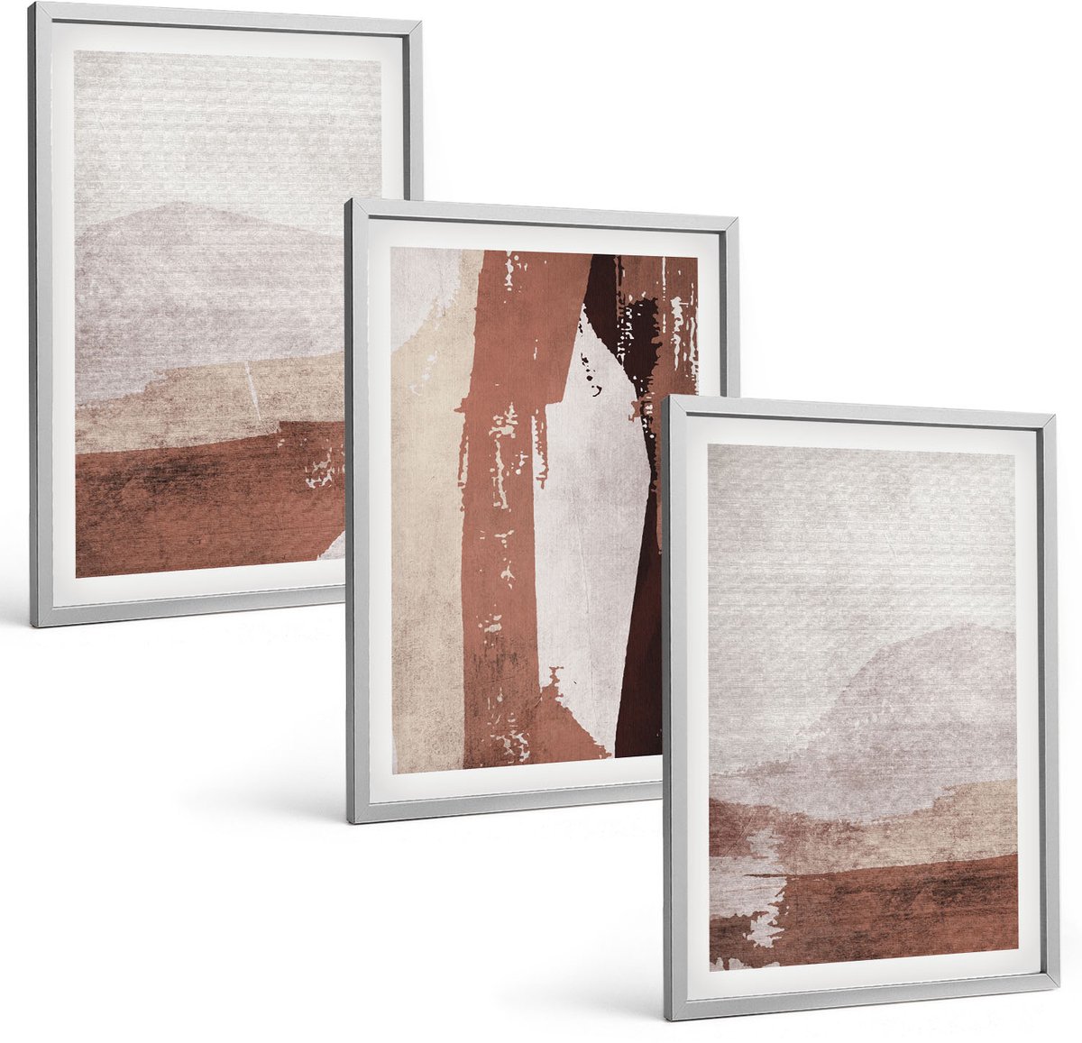 Coloray 3-Delige Schilderij Set - Abstracte Patronen In Bruine En Beige Tinten. - 40 x 60 cm - Wanddecoratie - Schilderijen Set - Kantoor - Interieur Decoratie