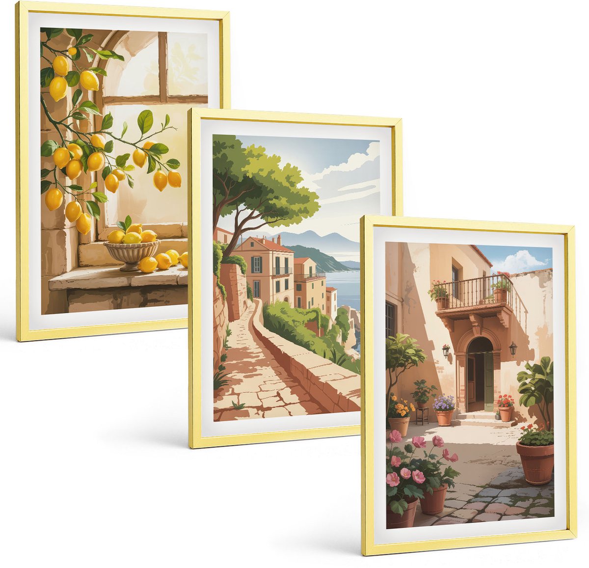Coloray 3-Delige Schilderij Set - Rustige Landschappen, Delicate Zomeruitzichten, Boho-Stijl - 40 x 40 cm En 40 x 60 cm - Stijlvolle Wanddecoratie - Interieur - Decoratieve Schilderijen