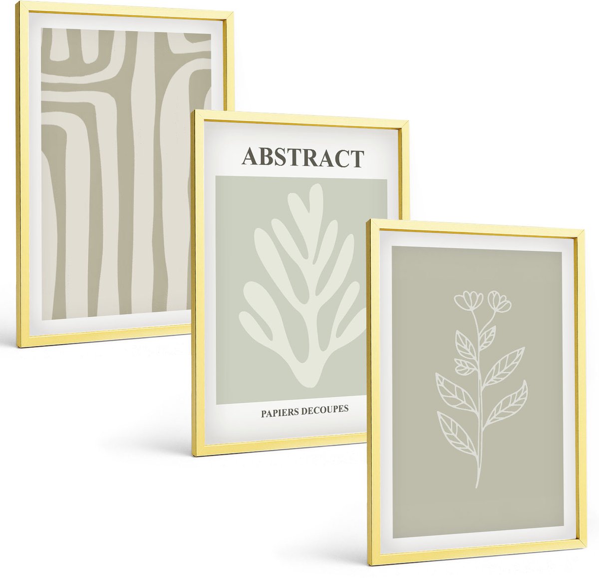 Coloray 3-Delige Schilderij Set - Abstracte Plantpatronen In Ingetogen Kleuren - 40 x 40 cm En 40 x 60 cm - Moderne Wanddecoratie - Slaapkamer