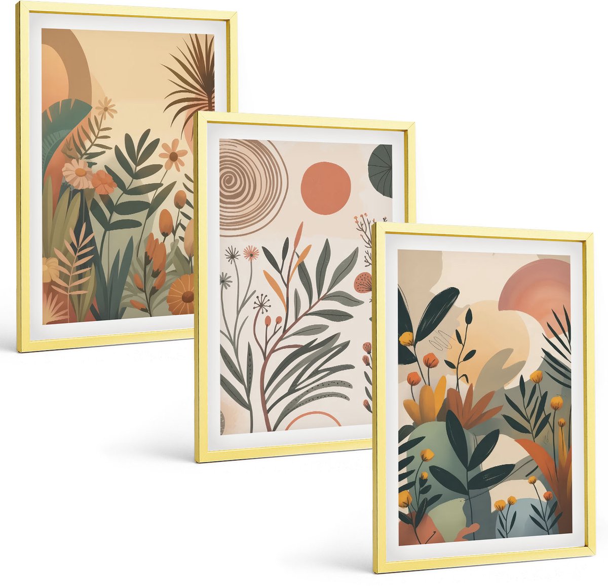 Coloray 3-Delige Schilderij Set - Bloemen In Vazen, Olijven En Natuurlijke Decoraties. - 40 x 40 cm En 40 x 60 cm - Muurdecoratie - Schilderijen Set - Woonkamer - Woonkamer Decoratie