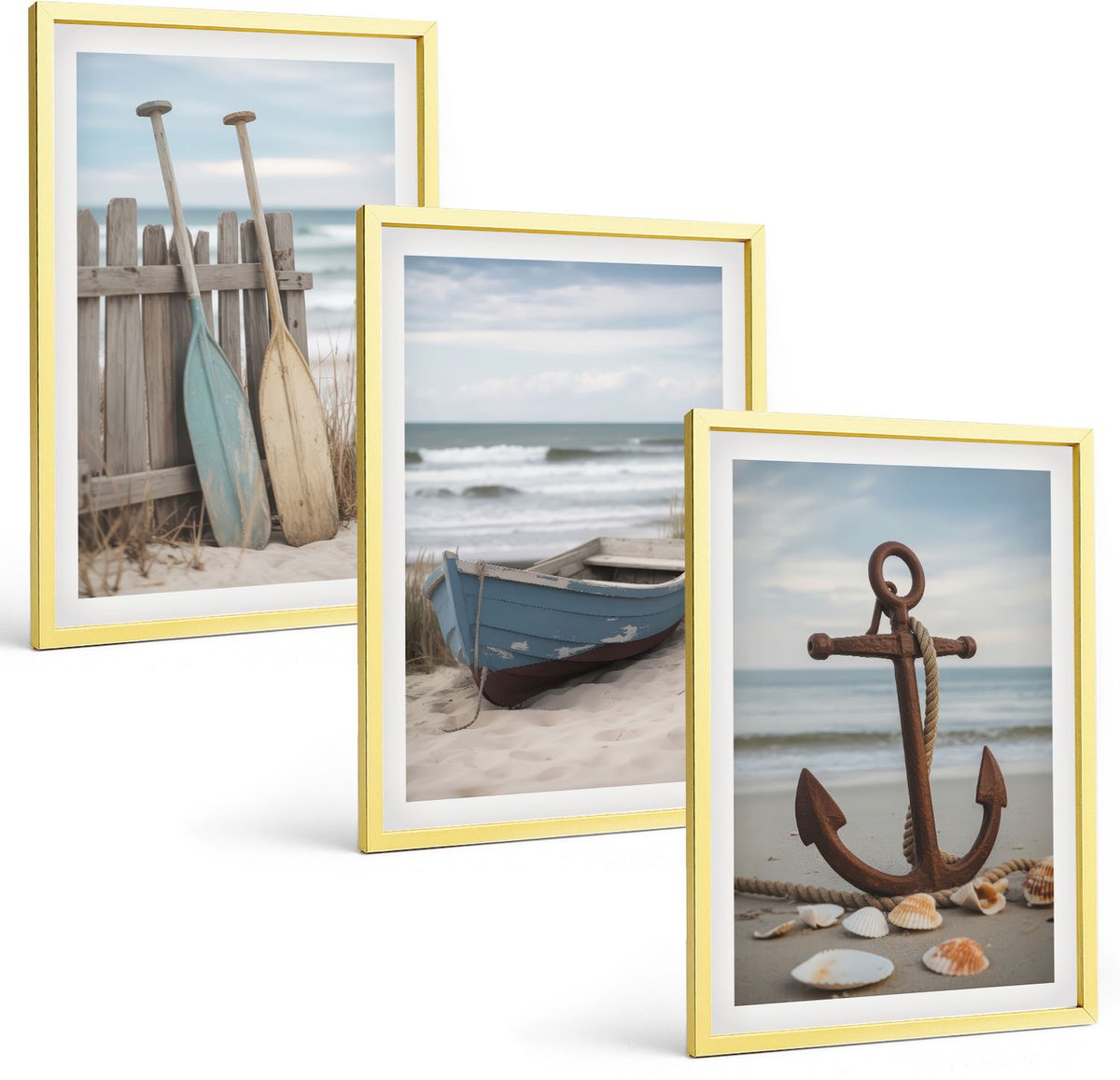 Coloray 3-Delige Schilderij Set - Geschilderd Gras Met Libellen Boven Het Water. - 40 x 40 cm En 40 x 60 cm - Muurdecoratie - Wanddecoratie - Hal - Stijlvolle Muurdecoratie