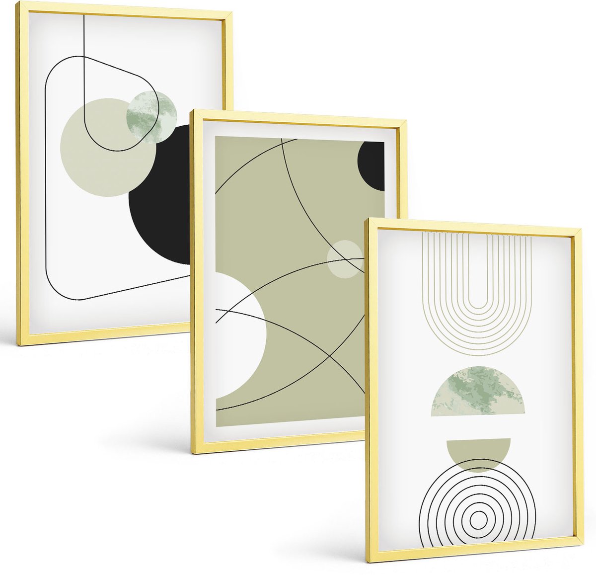 Coloray 3-Delige Schilderij Set - Abstracte Vormen In Ingetogen Kleuren - 40 x 40 cm En 40 x 60 cm - Moderne Wanddecoratie - Woonkamer - Decoratieve Schilderijen