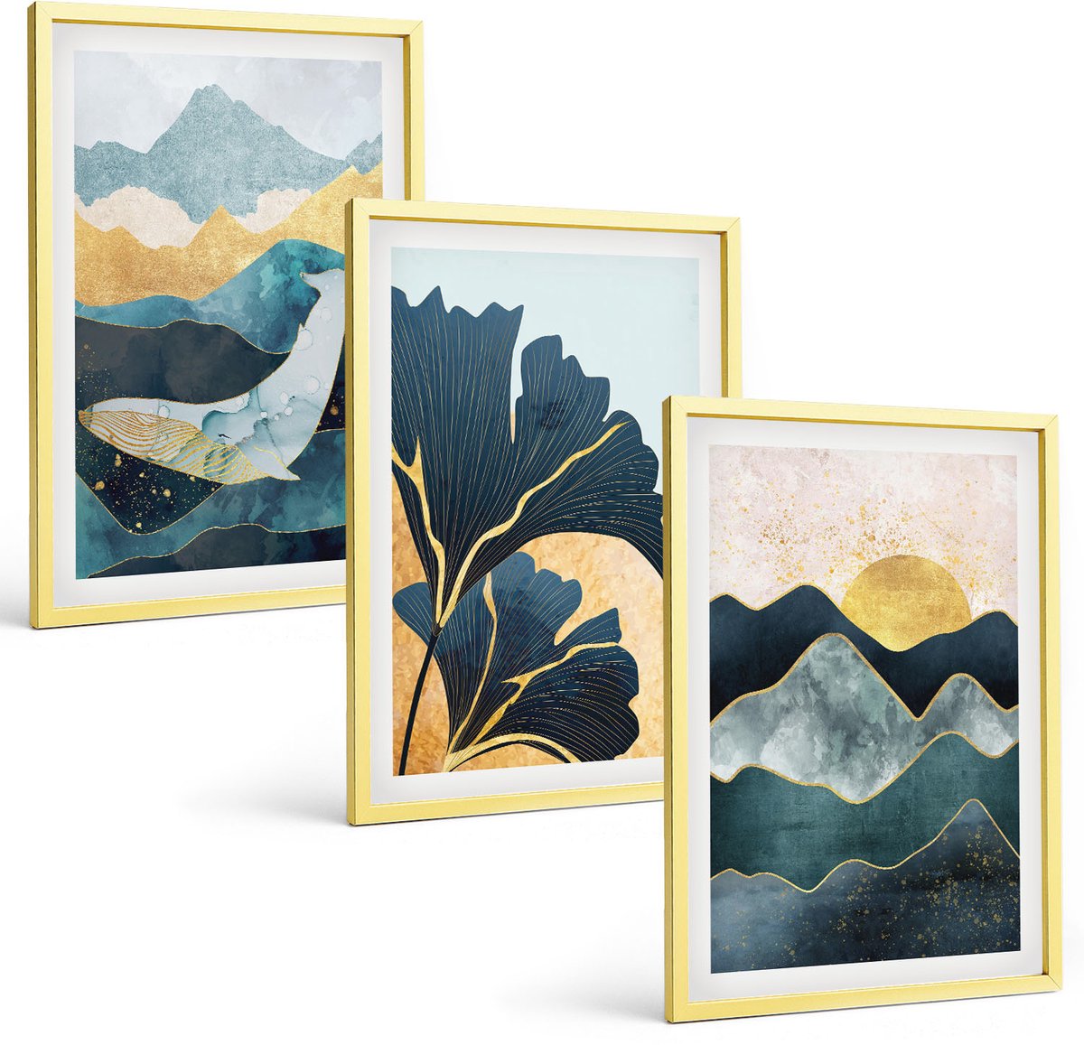 Coloray 3-Delige Schilderij Set - Kleurrijke Abstracte Berg- En Rivierlandschappen - 40 x 40 cm En 40 x 60 cm - Muurdecoratie - Interieur Decoratie - Woonkamer Decoratie