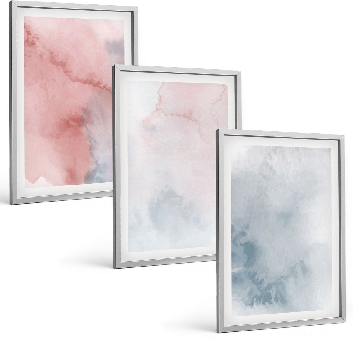 Coloray 3-Delige Schilderij Set - Pastelkleurige Aquarelverf Op Canvas Met Kleurrijke Texturen - 40 x 60 cm - Decoratieve Schilderijen - Wanddecoratie - Hal