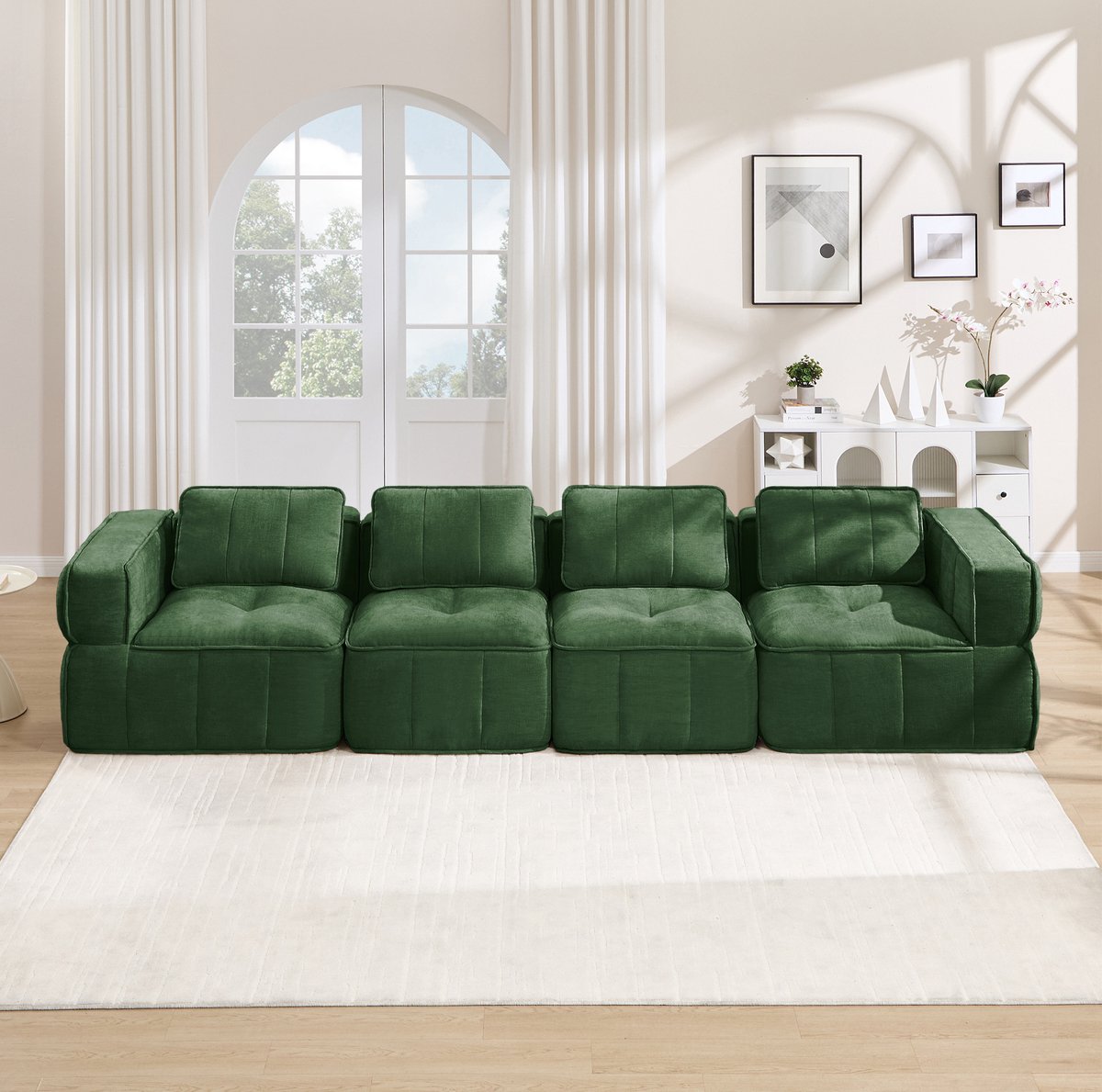 REDOM - Bank - Modulair - Zonder montage - Brede armleuningen - Moderne stijl - Woonkamer - Polyester - Groen - 344 x 93 x 67 cm