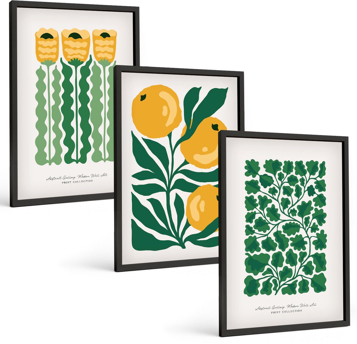 Coloray 3-Delige Schilderij Set - Plantenpatronen Met Bloemen En Bladeren (Posters) - 40 x 60 cm - Muurdecoratie - Wanddecoratie - Hal