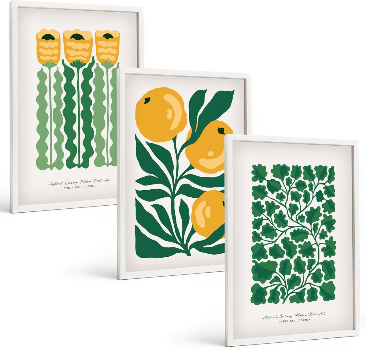 Coloray 3-Delige Schilderij Set - Plantenpatronen Met Bloemen En Bladeren (Posters) - 40 x 60 - Muurdecoratie - Wanddecoratie - Hal - Woonkamer Decoratie