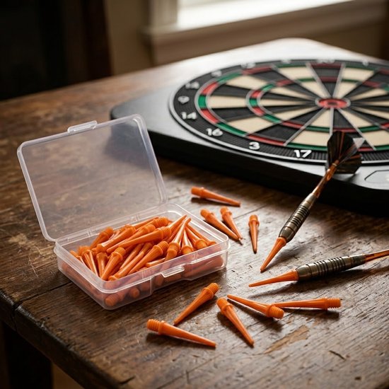 Oranje dart tips soft tip set 180 stuks darts accessoires kunststof dart punten vervangbare soft tips voor elektronische dartborden inclusief opbergdoosjes — afbeelding 2