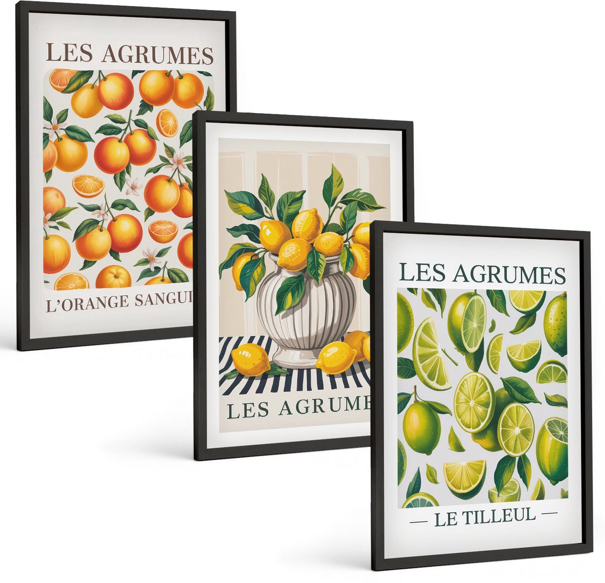 Coloray 3-Delige Schilderij Set - Citrusvruchten In Diverse Kleurrijke En Verse Varianten - 40 x 60 cm - Wanddecoratie - Schilderijen Set - Kantoor - Woonkamer Decoratie