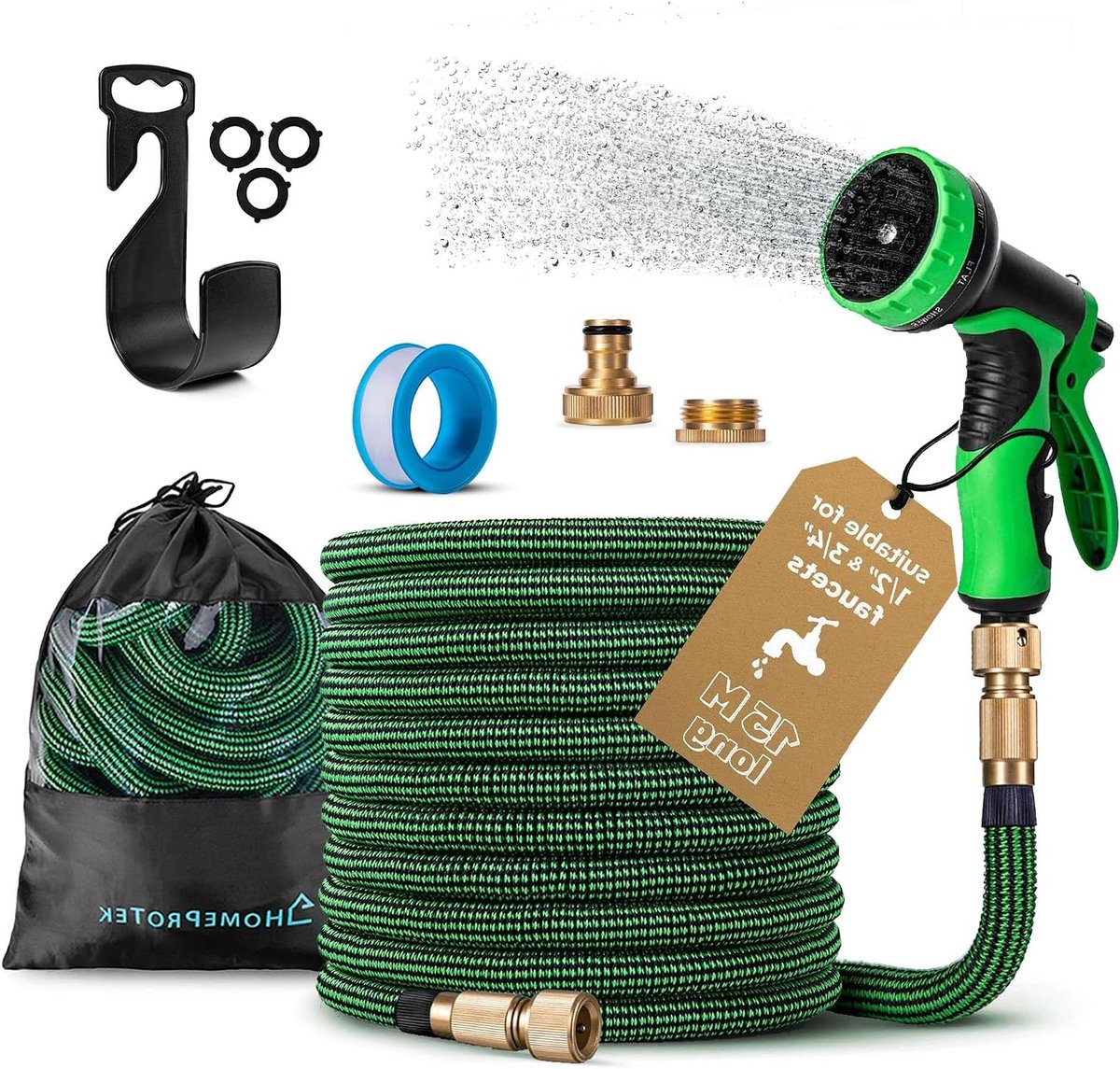 Tuinslang Uitrekbaar - Flexibele Waterslang - Tuin Sproeien - 9 Sproei Patronen - 15 Meter - Groen Zwart