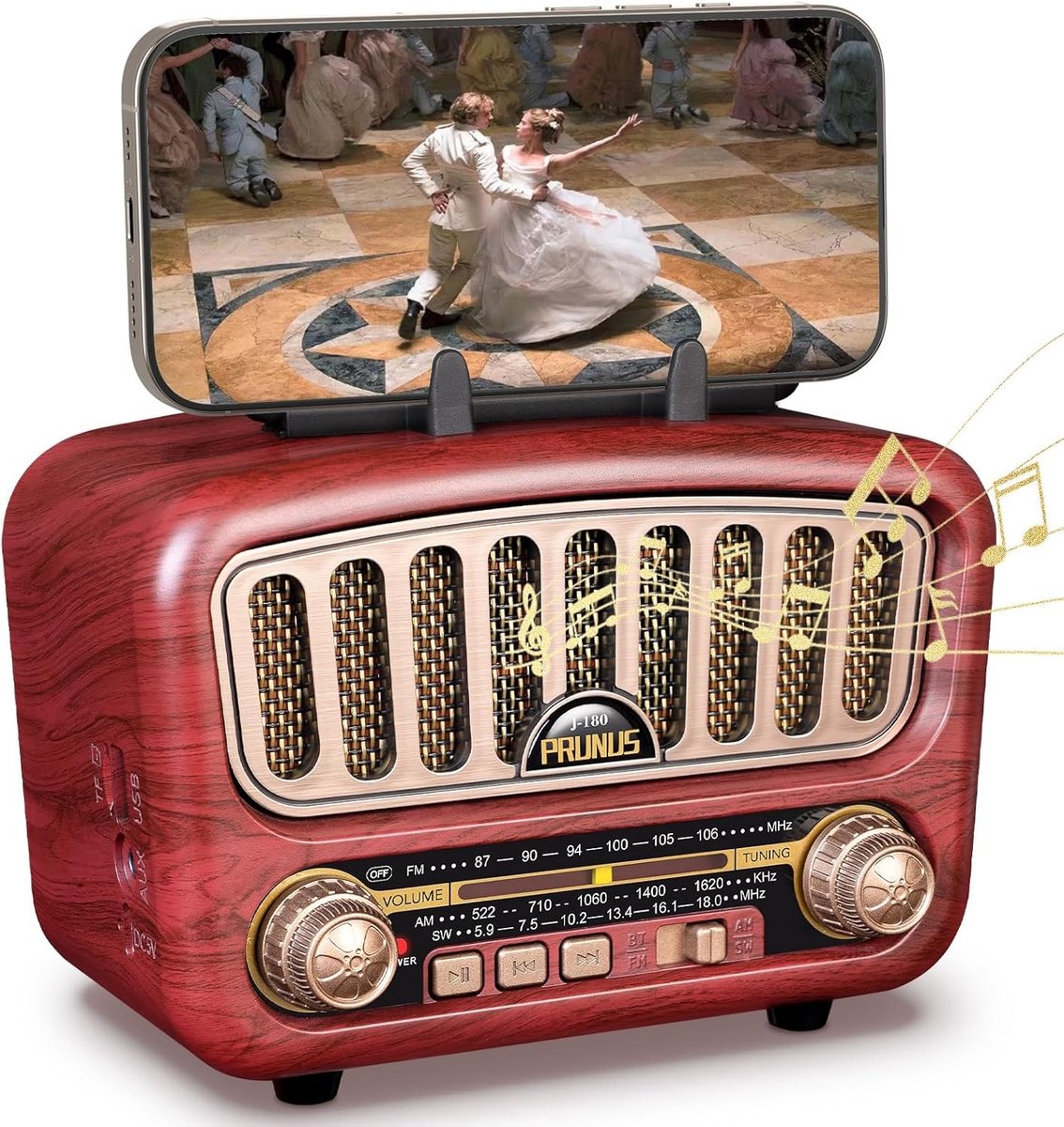 Draagbare Retro Radio - Bruin - 17 x 8 x 11 cm - Met Bluetooth 5.0 en 1800mAh Batterij - Voor Muziek en Ontspanning