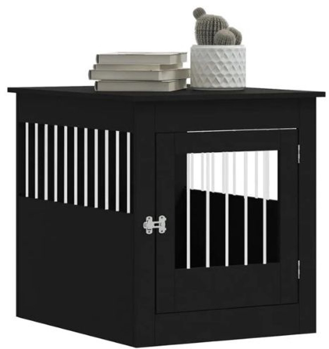 Emvae Hondenbench - Hondenhok - Hondenbench Meubel – Bijzettafel – Afsluitbare Deur – 55 x 80 x 68 cm – Bewerkt Hout en Staal – Zwart