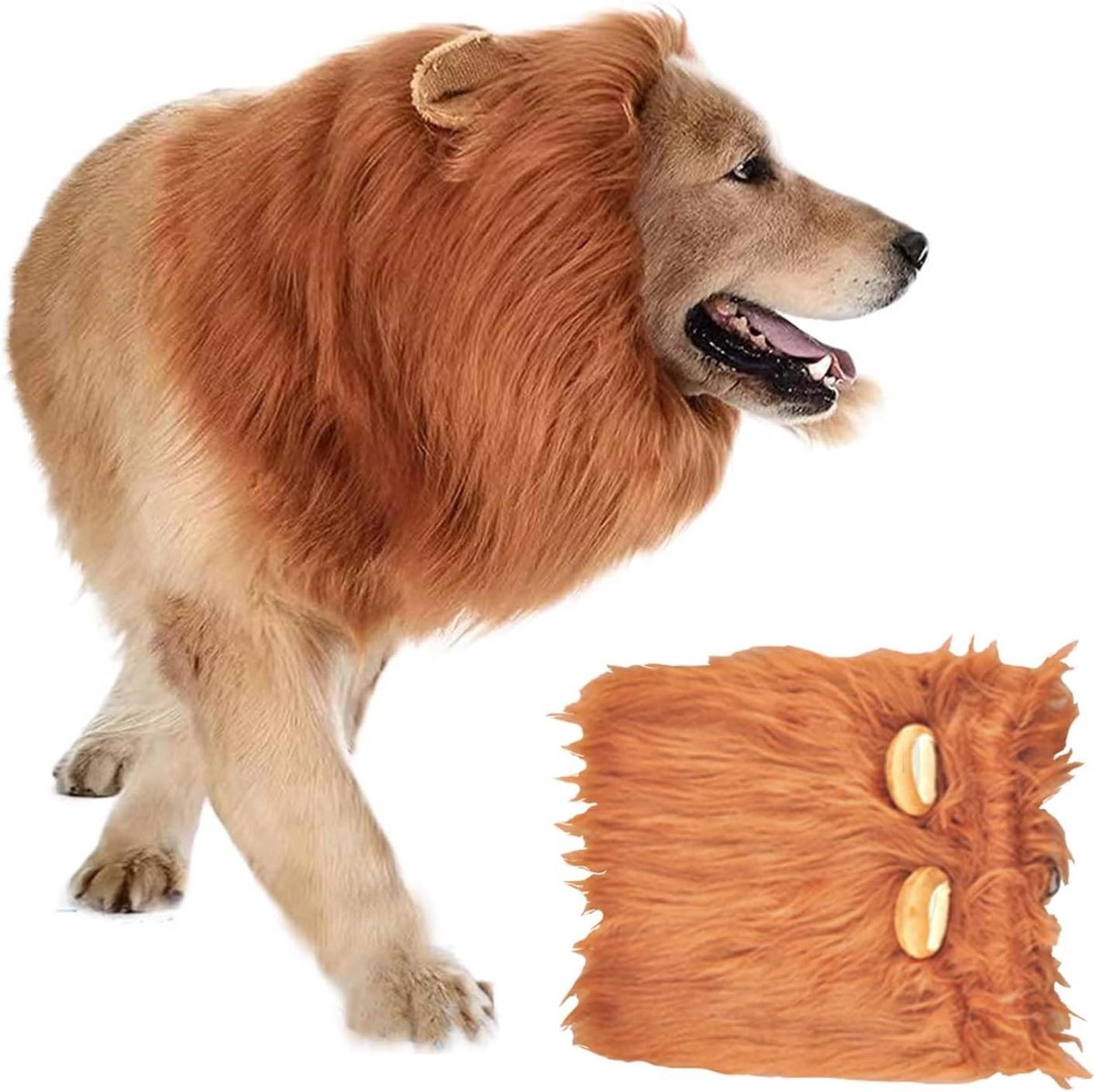 Pruik, hondenkostuum, instelbaar, leeuwenmanen, hond, Halloweenkostuum, hond voor Halloween, huisdier, verkleden, leeuwenmane, met realistische oren, voor hondenkostuum, Halloween